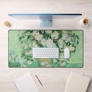 Van Gogh Vintage White Roses Large Computer Desk Mat