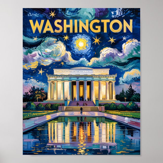 Van Gogh Washington DC Travel Art Lincoln Memorial Poster (Front)