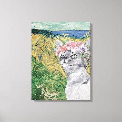 Van Gogh Wheat Field and Fancy Cat Canvas Print