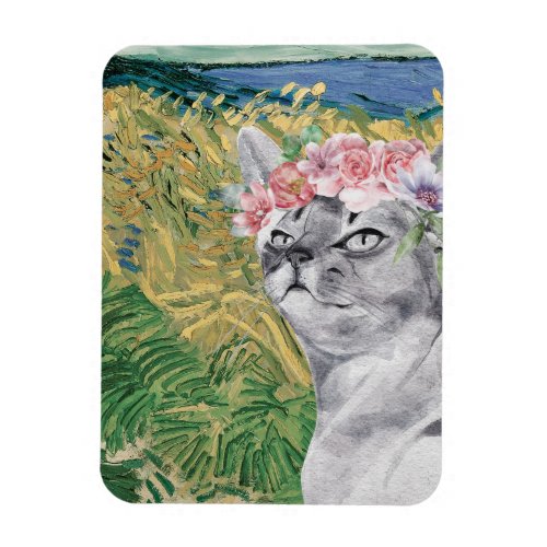 Van Gogh Wheat Field and Fancy Cat Magnet