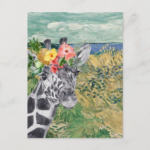 Van Gogh Wheat Field and Giraffe Compilation Postcard