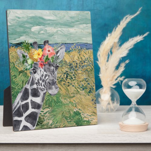 Van Gogh Wheat Field and Giraffe  Tabletop Plaque