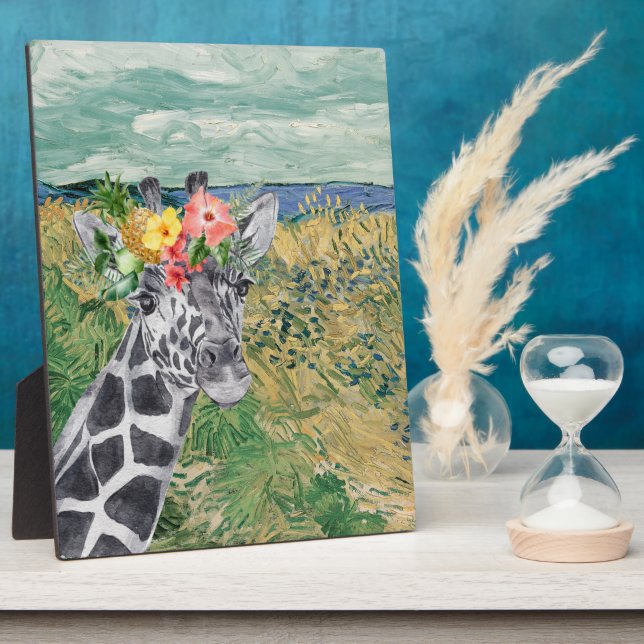 Van Gogh Wheat Field and Giraffe  Tabletop Plaque (Side)
