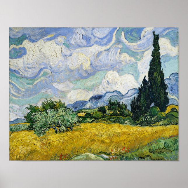 Van Gogh Wheat Field Cypresses Painting Poster (Front)