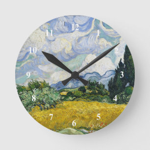 Van Gogh Wheat Field Cypresses Painting Round Clock
