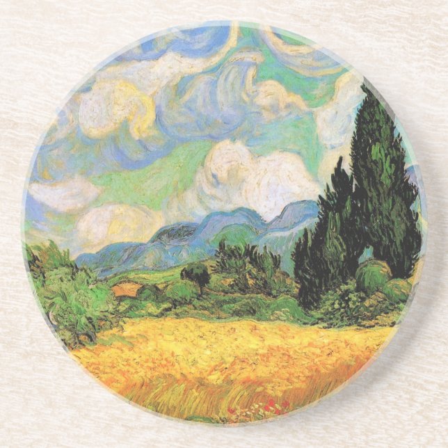 Van Gogh Wheat Field w Cypresses at Haute Galline Drink Coaster (Front)