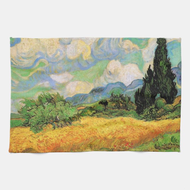 Van Gogh Wheat Field w Cypresses at Haute Galline Kitchen Towel (Horizontal)