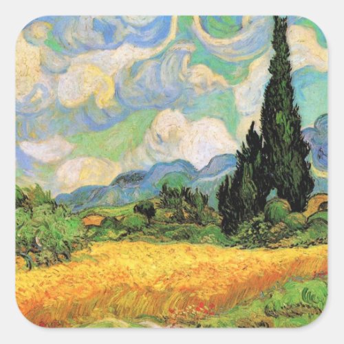 Van Gogh Wheat Field w Cypresses at Haute Galline Square Sticker