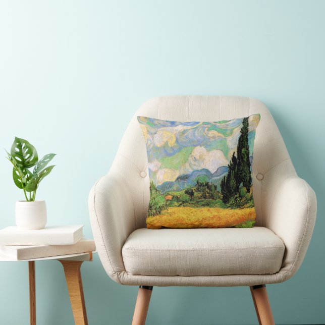Van Gogh Wheat Field w Cypresses at Haute Galline Throw Pillow (Chair)