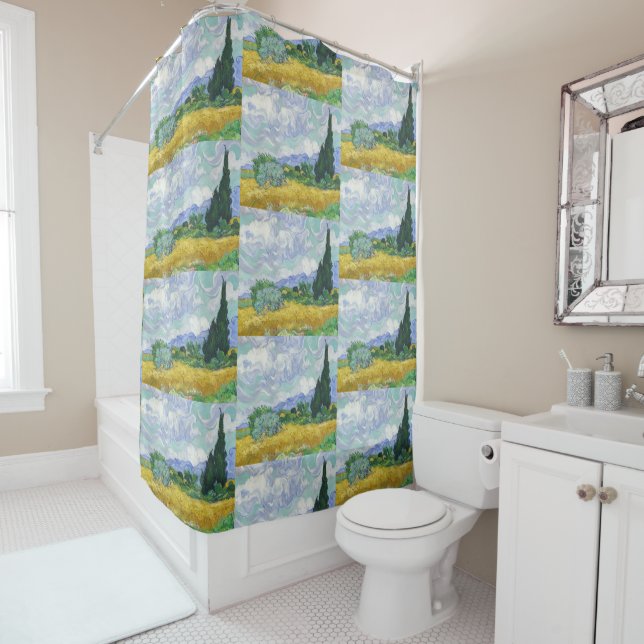 Van Gogh Wheat Field with Cypresses Art Shower Curtain (In Situ)