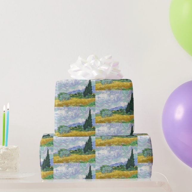 Van Gogh Wheat Field with Cypresses Art Wrapping Paper (Party Gifts)