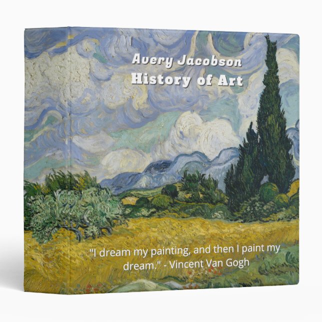 Van Gogh Wheat Field with Cypresses Custom Text 3 Ring Binder (Front/Spine)
