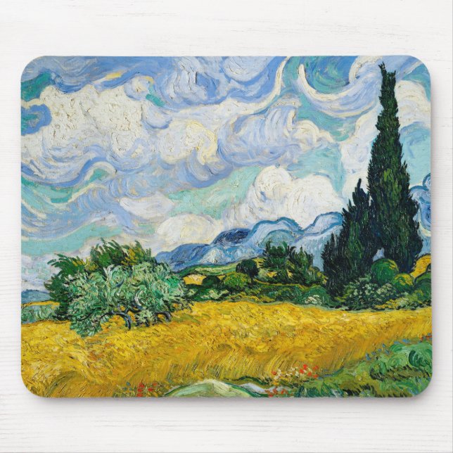 Van Gogh Wheat Field with Cypresses. Impressionism Mouse Pad (Front)