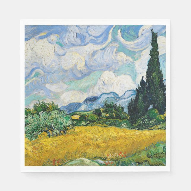 Van Gogh Wheat Field with Cypresses. Impressionism Napkins (Front)