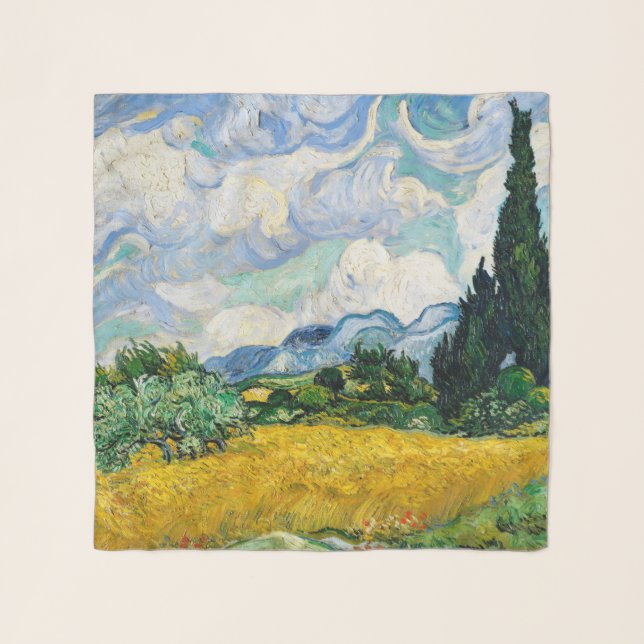 Van Gogh Wheat Field with Cypresses. Impressionism Scarf (Front)