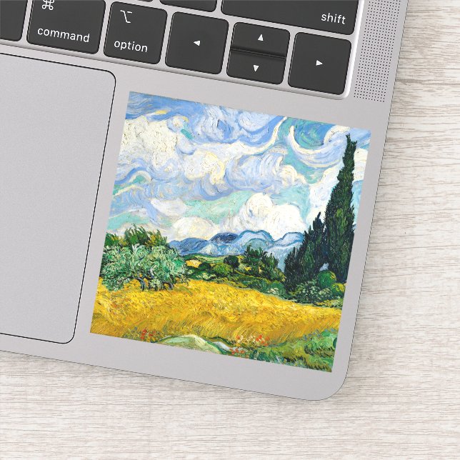 Van Gogh Wheat Field with Cypresses. Impressionism Sticker (Detail)