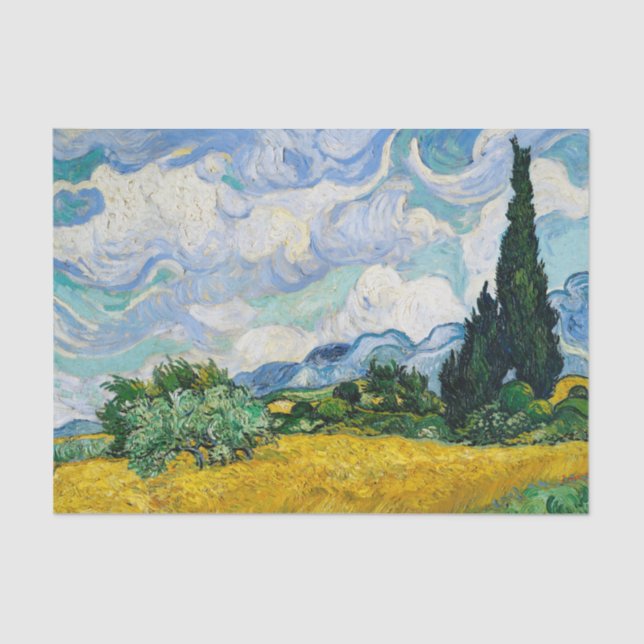Van Gogh Wheat Field with Cypresses. Impressionism Tissue Paper (Front)