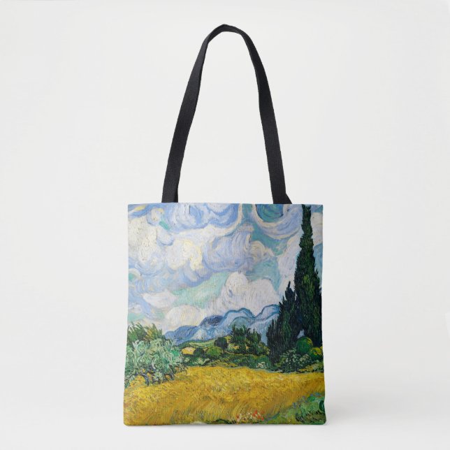 Van Gogh Wheat Field with Cypresses. Impressionism Tote Bag (Front)