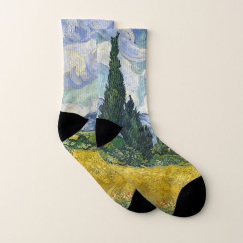 Van Gogh Wheat Field with Cypresses Impressionist Socks