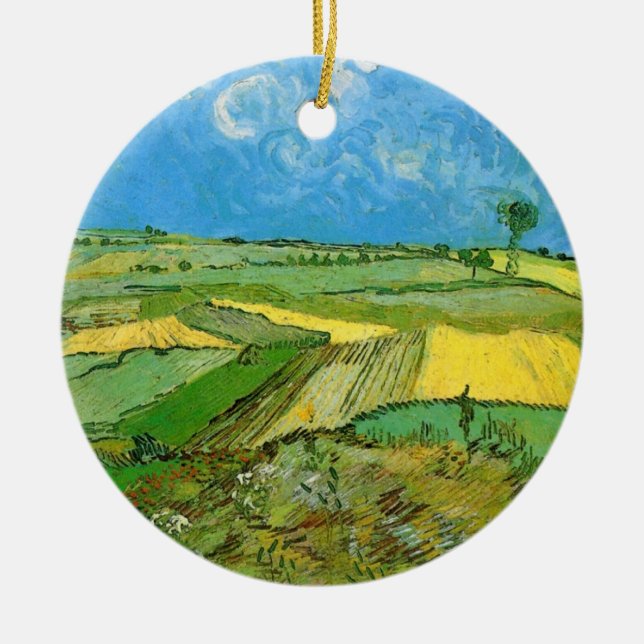 Van Gogh Wheat Fields at Auvers Under Clouded Sky Ceramic Ornament (Front)