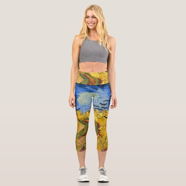 Van Gogh Wheat Fields impressionist Painting Capri Leggings (Front)