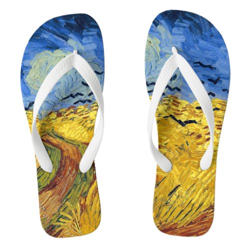 Van Gogh Wheat Fields impressionist Painting Flip Flops