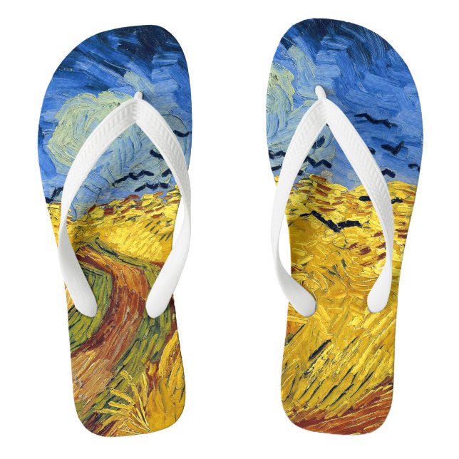 Van Gogh Wheat Fields impressionist Painting Flip Flops (Footbed)