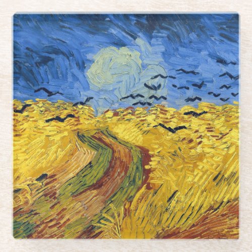 Van Gogh Wheat Fields impressionist Painting Glass Coaster