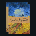 Van Gogh Wheat Fields impressionist Painting Invitation<br><div class="desc">This painting, by renowned classic impressionist artist Vincent Van Gogh, is called Wheat Fields with Crows. It is one of many in a series of wheat field paintings he created. It was painted in 1890, and was one of Vincent Van Gogh's last works. Wheat Fields with Crows is a dramatic...</div>