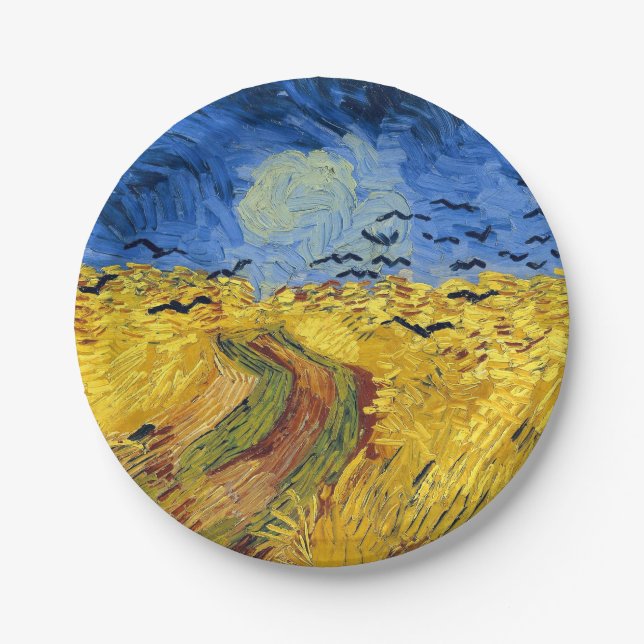 Van Gogh Wheat Fields impressionist Painting Paper Plates (Front)