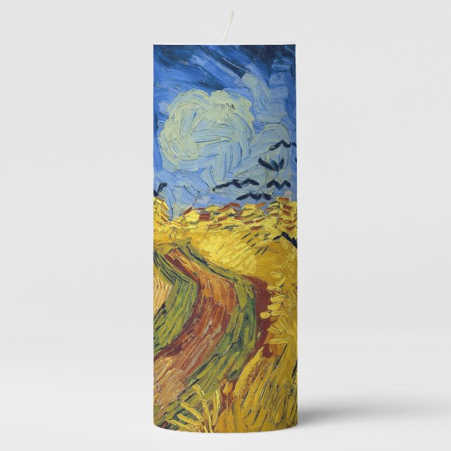 Van Gogh Wheat Fields impressionist Painting Pillar Candle (Front)