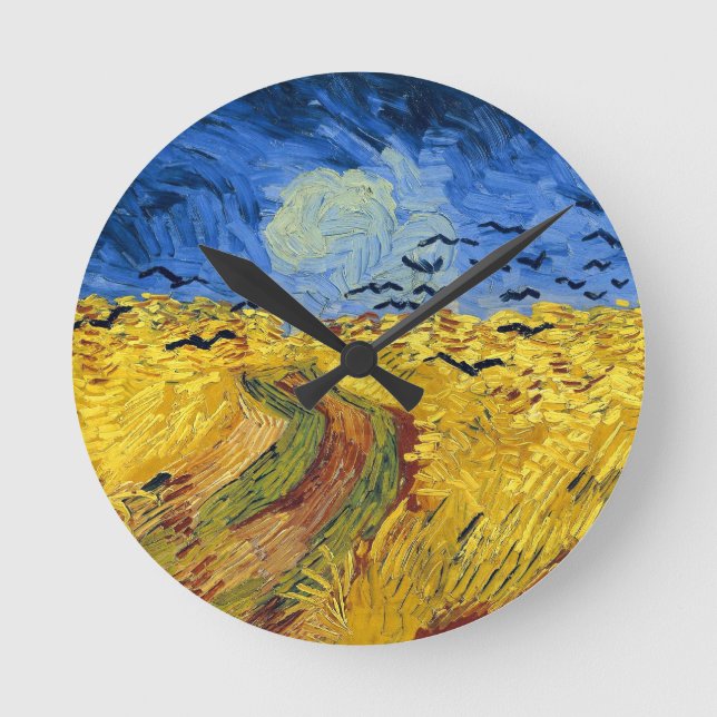 Van Gogh Wheat Fields impressionist Painting Round Clock (Front)
