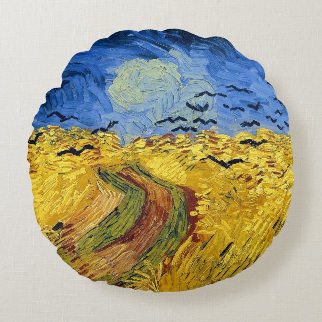 Van Gogh Wheat Fields impressionist Painting Round Pillow (Front)