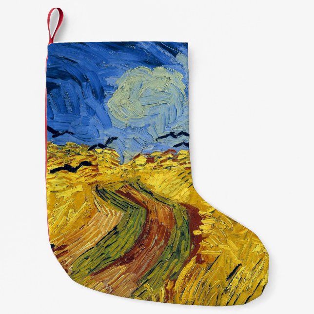 Van Gogh Wheat Fields impressionist Painting Small Christmas Stocking (Front)