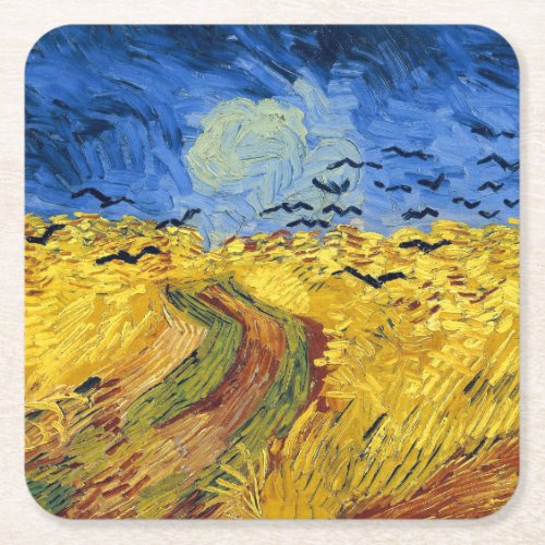 Van Gogh Wheat Fields impressionist Painting Square Paper Coaster