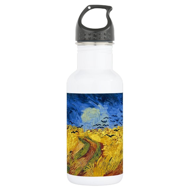Van Gogh Wheat Fields impressionist Painting Stainless Steel Water Bottle (Front)