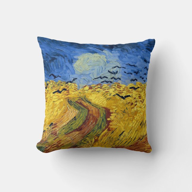 Van Gogh Wheat Fields impressionist Painting Throw Pillow (Front)