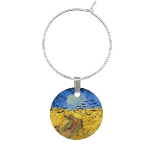Van Gogh Wheat Fields impressionist Painting Wine Glass Charm