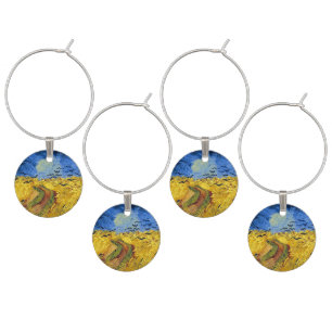 Van Gogh Wheat Fields impressionist Painting Wine Glass Charm