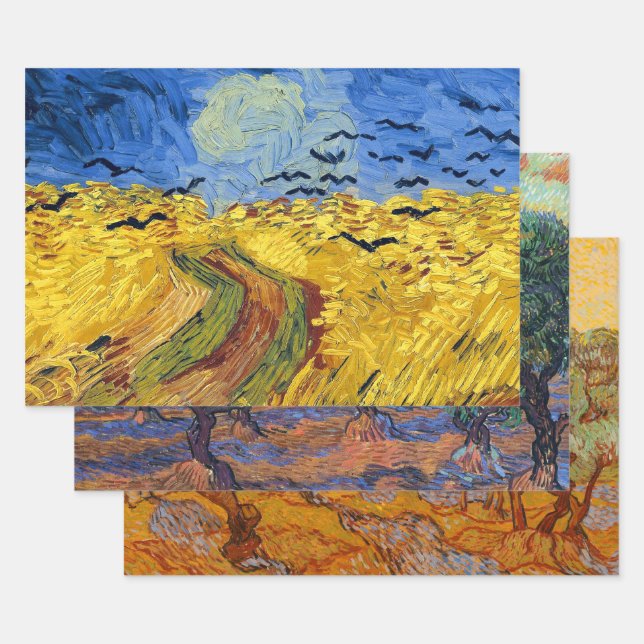 Van Gogh Wheat Fields impressionist Painting Wrapping Paper Sheets (Set)
