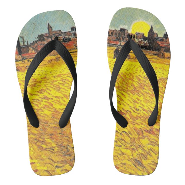 Van Gogh - Wheatfield at Sunset Flip Flops (Footbed)