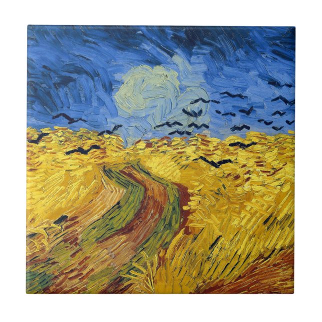 Van Gogh Wheatfield with Crows Post Impressionist  Tile (Front)