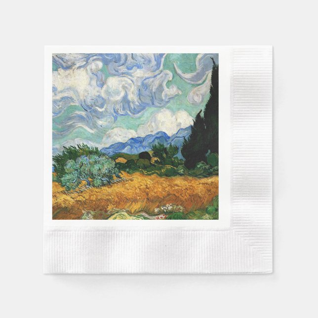Van Gogh - Wheatfield with Cypress Tree Napkins (Front)