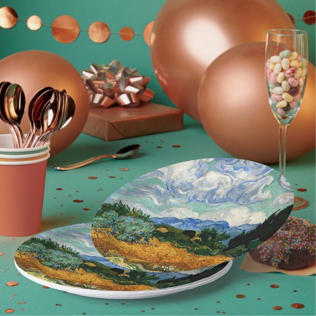 Van Gogh - Wheatfield with Cypress Tree Paper Plates (Multi)