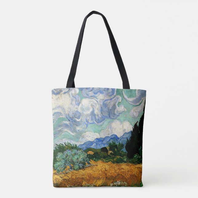 Van Gogh - Wheatfield with Cypress Tree Tote Bag (Back)