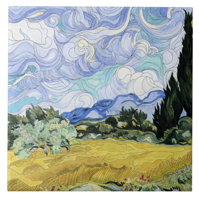 Van Gogh - Wheatfield with cypresses Ceramic Tile (Front)