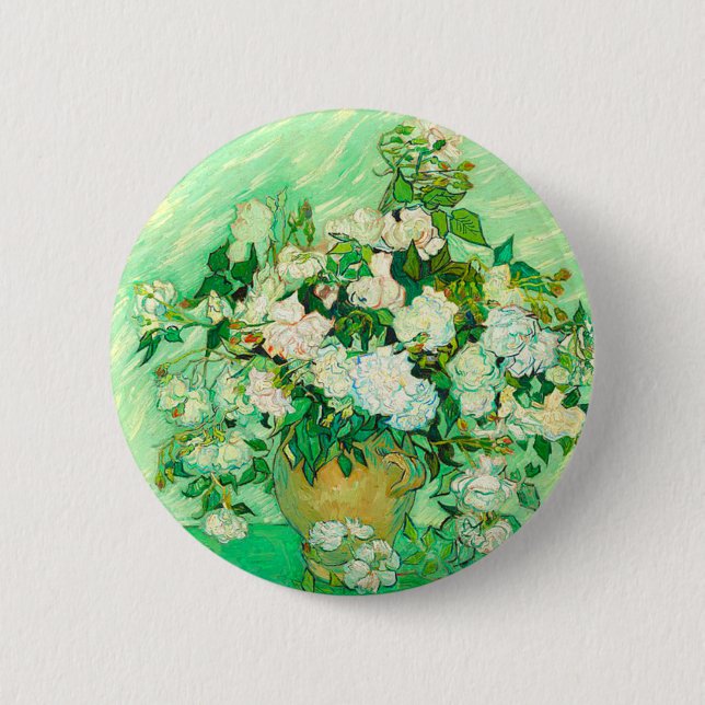 Van Gogh White Roses Button (Front)
