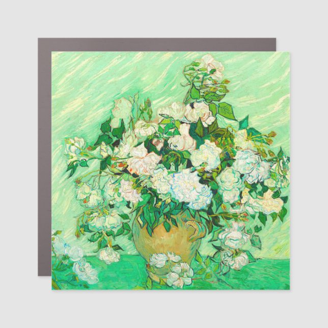 Van Gogh White Roses Car Magnet (Front)