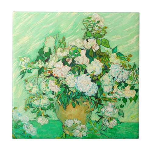 Van Gogh White Roses Ceramic Tile