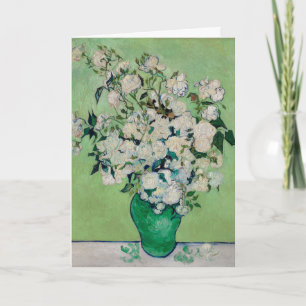 Van Gogh White Roses - Emerald Vase Floral Art Card